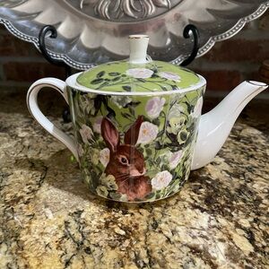 Grace Teaware Bunny Rabbit green floral fine porcelain teapot - Brand new!